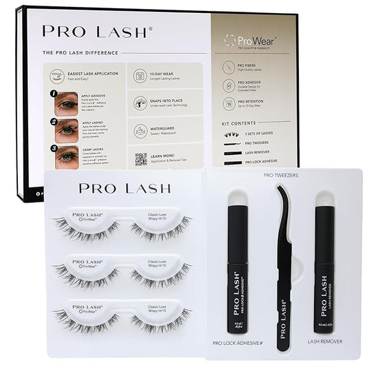 Pro Lash Starter Kit | Professionally Styled Lashes at Home | Waterproof | Lasts up to 10 Days with ProLock Adhesive System | 3 Sets of Lashes (Classic Luxe Wispy No.15)