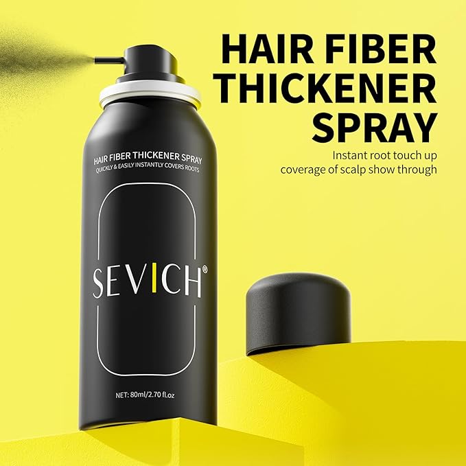 Sevich Hair Fiber Spray - Instant Hair Thickening Powder for Men & Women, Hair Building Fibers for Thinning Hair, Root Touch Up Hair Color, Waterproof, Sweatproof, Natural Look,80ml Black