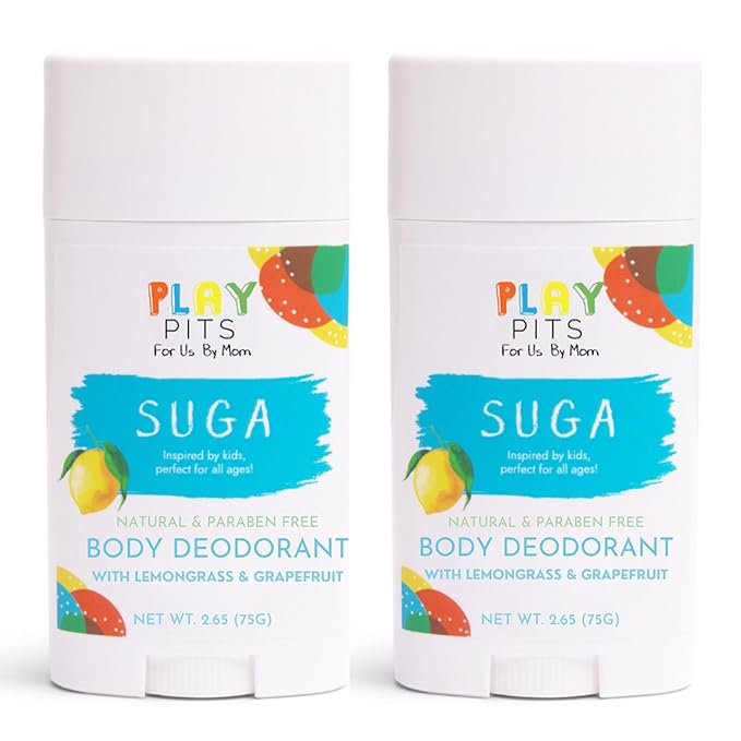 PLAY PITS - Natural Kids Whole Body Deodorant - Safe for Girls and Boys w/Sensitive Skin of All Ages - Clean, Non-Toxic, & Paraben Free - SUGA Scent - Infused w/Essential Oils – 2.65 Oz.