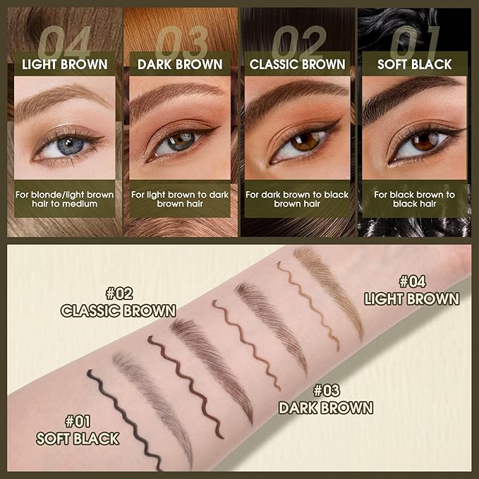 UCANBE Eyebrow Pen, Dual-Ended Eyebrow Pencil with 4-Fork-Tip & Gel Eyeliner for Women, Eye Brow Pen with Gel Eyeliner Pencil, Microblading Eyebrow Pencils with Hair Like Strokes, Dark Brown