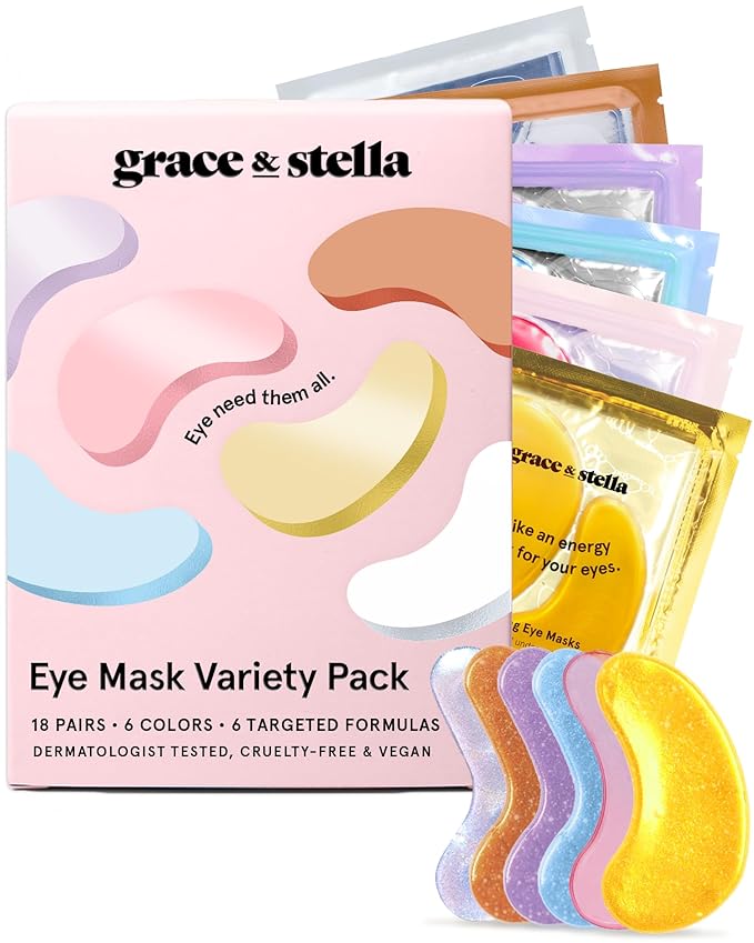 grace & stella Under Eye Mask Variety Pack - 18 Pairs of Under Eye Patches for Dark Circles - With 6 Colors (3 Pairs/Color) - Gel Masks Puffy Eyes for Women - Vegan Cruelty Free Bridesmaid Gifts