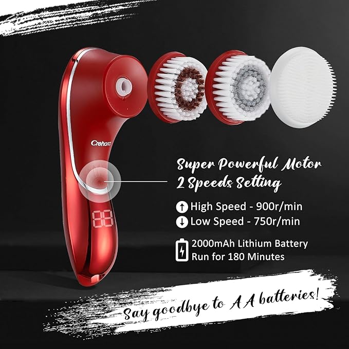 Facial Cleansing Brush, Electric Face Scrubber, Facial Cleansing Brush Rechargeable IPX-7 Waterproof Rotating Face Scrubber for Exfoliating, Massaging and Deep Cleansing with 4 Brush Heads