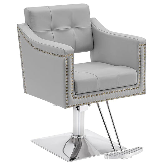 BarberPub Salon Chair for Hair Stylist Hydraulic Barber Styling Chair, Beauty Spa Equipment 8813 (6" Seat Height Adjustment) (Grey)