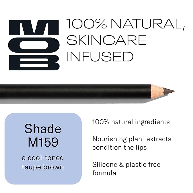 MOB Beauty Smooth Precision Waterproof Lip Liner M159 Cool-Toned Taupe – Long-Wearing, Glide-On Formula with 100% Natural Ingredients, Vegan and Cruelty-Free, Plastic-Free Formula and Packaging