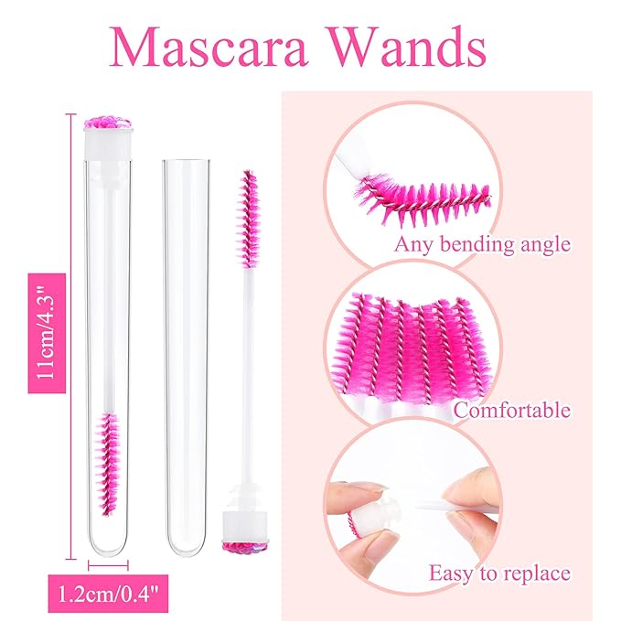 50 Piece Disposable Mascara Brushes Eyelash Extension Brush Diamond Mascara Wands with Tube Spoolies Lash Brush Makeup Tool Lash Extension Supplies (Scale D Pink 50)