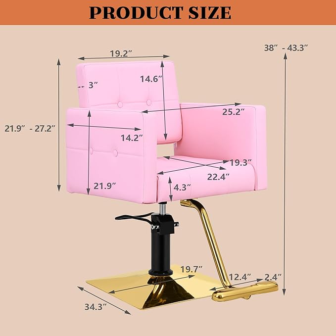 Pink Styling Chair for Hair Stylist,Wide Seat Hydraulic Hair Salon Chair Barber Chair, 360° Swivel,Recline 135°，Beauty Spa Cosmetology Shampoo Hairdressing Braiding Tattoo Chair for Women