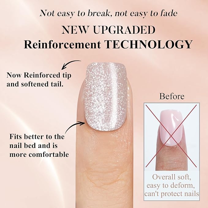 Cat Eye Press on Nails Short, Jofay Fashion Soft Gel Fake Nails, Elegant Nude Press on Nails, Reusable & Natural Acrylic False Nails, Stick on Nails for Women Girls Gift, Glue on Nails Kit 32 Pcs