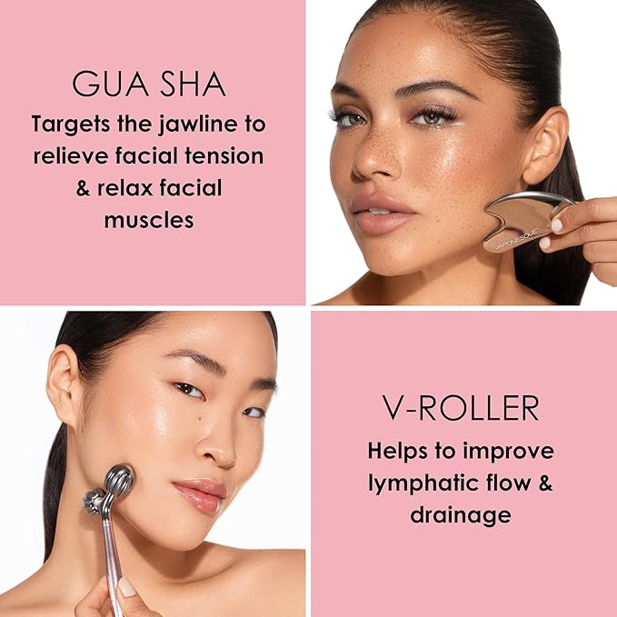JAPONESQUE SKINTherapy Contouring Facial Tool V Roller for Lymphatic Drainage, Facial Massage, Relieves Tension and Improves Absorption of Skin Care Products