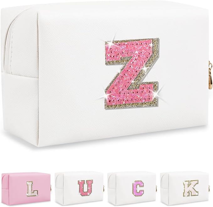 Initial letter patch makeup bag,