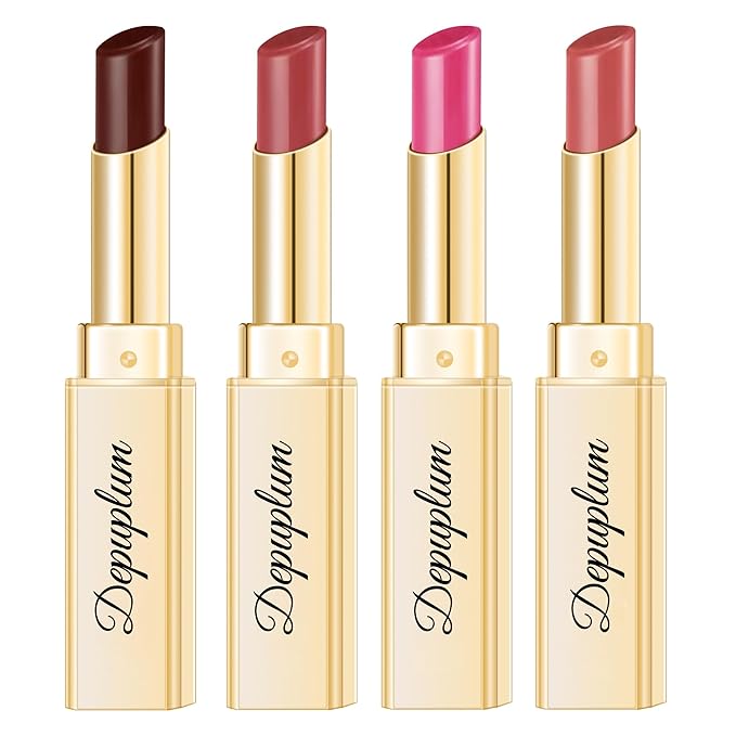 4Pc Hydrate Lipstick for Women Dark Red Hot Pink Nude Pink Moisture Lipstick Lip Gloss Long Lasting Lipsticks for Dry Lips, DM65/68/89/95