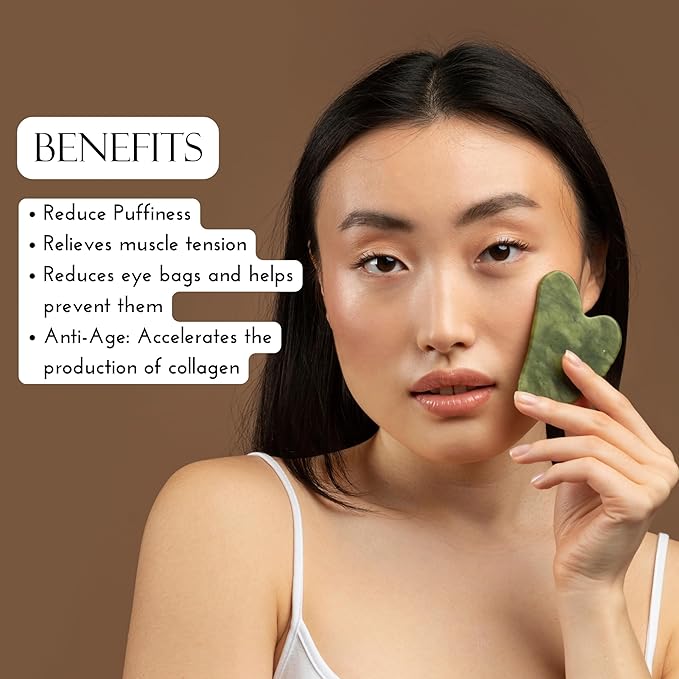 Padime 2 pcs | Set Massage 2-in-1 | Jade Gua Sha Facial Tools + Jade Comb Massage Comb | Massage + Scalp - for Labor Pain
