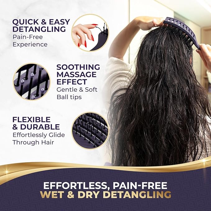 Vented Detangling Brush for Wet or Dry, Thick, Coily, and Curly Hair | Curved Vent Brush for Blow Drying