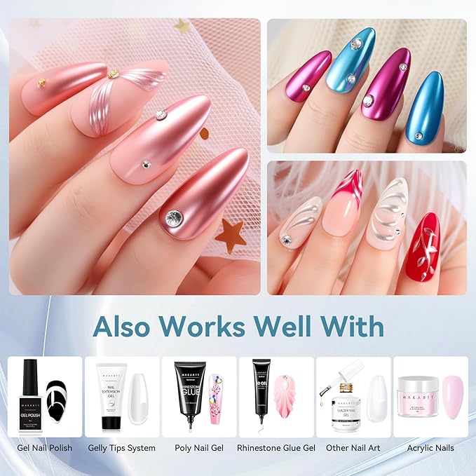 Makartt Gel Top Coat for Chrome Nail Powder - 2 Pcs 15ml Clear No Wipe High Gloss Top Coat Gel Nail Polish Mirror Shine Long Lasting Easy Application, Soak off UV Lamp, DIY Home Salon Art Design