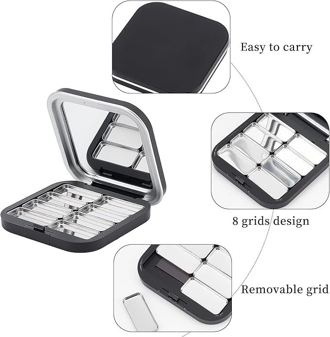 NICENEEDED 2 Pcs Empty Eyeshadow Palettes, 8 Grids Blush Pallet Makeup, DIY Eye Shadow Pigment Holder Case Refillable Cosmetic Sample Makeup Storage Box for Women