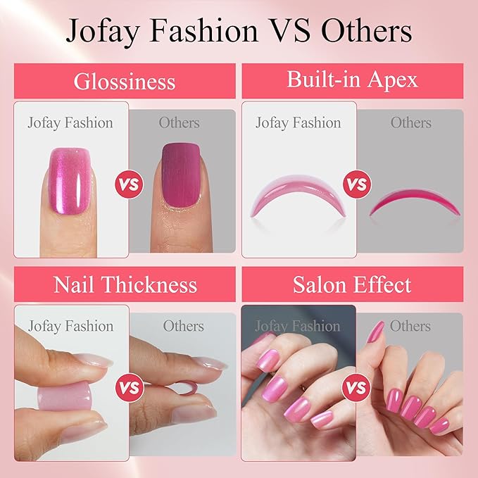 Press on Nails Short 5 Styles, Jofay Fashion 160Pcs Salon-Like Fake Nails with Chrome/Rainbow Laser/Chasing Light Cat Eye Designs, Acrylic French Tip Press on Nails Glue on Nails