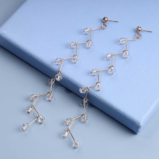 Boho Rhinestone Leaf Earrings Gold Crystal Drop Earring Long Chain Tassel Dangle Earrings Jewelry for Women and Girls Gifts