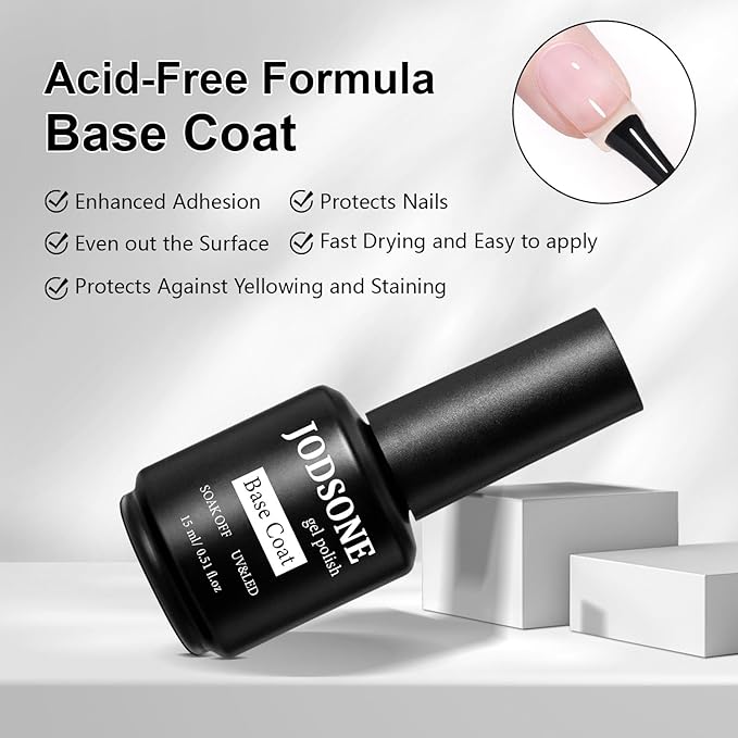 JODSONE 15ML Base Coat Top Coat and Builder Gel 3 PCS Gel Polish for Salon and Home Use