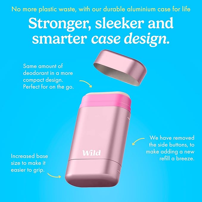 Wild - Refillable Deodorant Starter Kit with Pink Case and Fresh Cotton & Sea Salt Scented Refill 1.4oz - Aluminum Free - Long Lasting Protection - Vegan