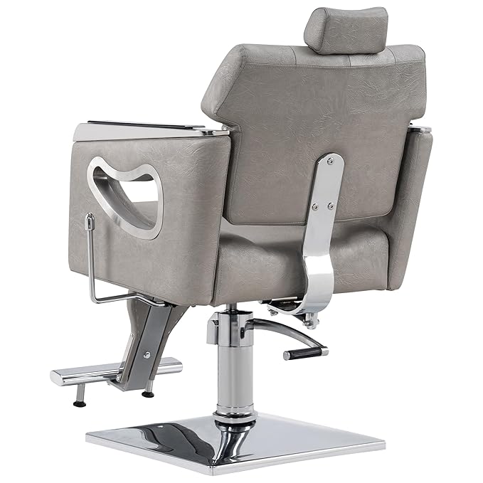 BarberPub Barber Chair Reclining Salon Chair for Hair Stylist, Antique Hair Spa Salon Styling Beauty Equipment 8132 (Silver Grey)