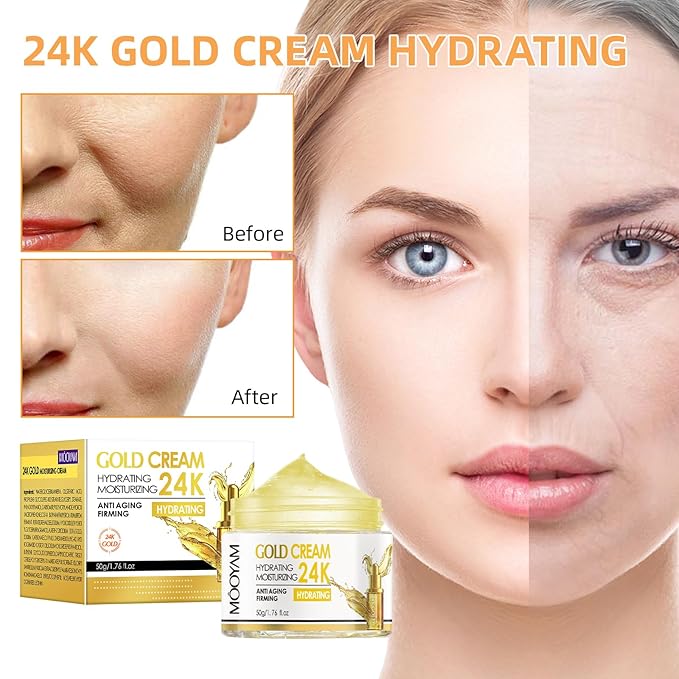 Moisturing Face Cream Skincare for Women,Day Night 24k Gold Facial Cream for Face，Hydration Face Cream for All Skin Types (1.7 Oz)