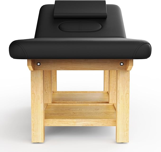 Wooden Professional Massage Table, Adjustable Backrest Heavy-Duty Stationary Massage Bed for Physical Therapy, Salon Facial Spa Bed, 4.4'' Thick PU Leather, 1000LBS, 31.5'' W × 75'' L