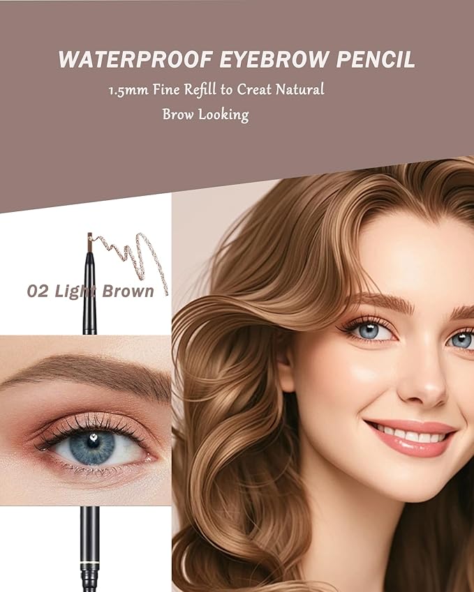 6 Pcs Eye Brow Pencils for WomenLight Brown,Waterproof Eyebrow Pencil Retractable Ultra Fine Professional Brow Pencil,Long Lasting Tinted Gel Micro Eyebrow Pen for Define Fill Tiny Brow Eye Makeup-02