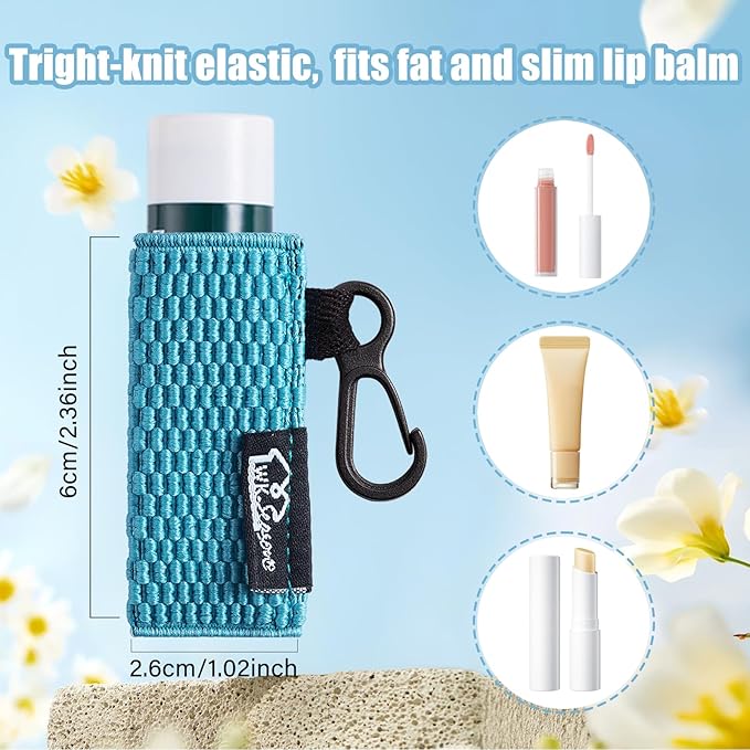 WKieason Lip Balm Holder Sleeve with Keychain Lipstick Sleeve Holder Tight-knit Elastic Holder (Black/blue/beige)