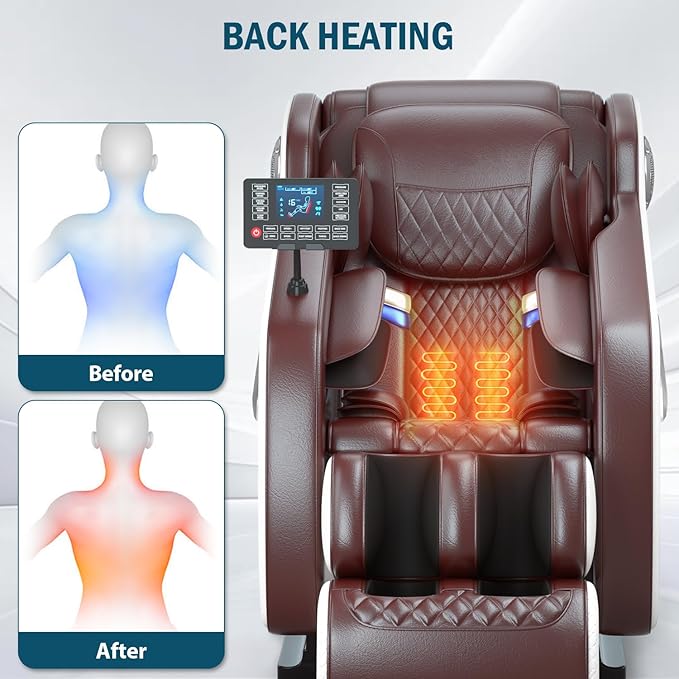 Massage Chair Full Body Zero Gravity, Massage Recliner with Air Pressure, 10 Fixed Massage Rollers, Heating, Foot Roller, Bluetooth Speaker, for Home Office Men Women (Brown)