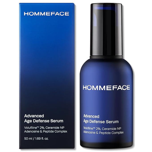 HOMMEFACE Men’s Advanced Age Defense Anti-Wrinkle Face Serum - Anti-Aging Korean Skincare Technology with Volufiline, Ceramide, Collagen, Hyaluronic Acid & Peptides, 1.69 fl oz