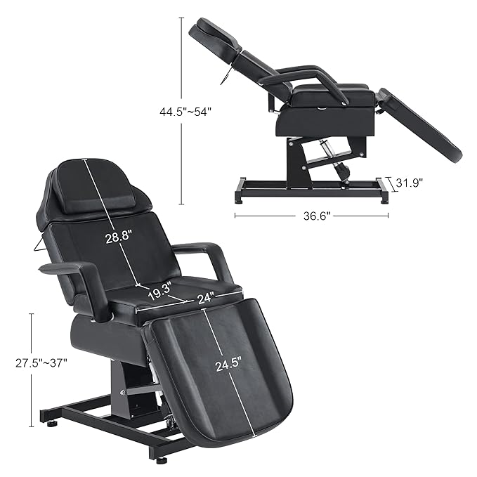 BarberPub Fully Electric Facial Bed with 3 Motor for Esthetician, Electric Tattoo Chair for Client, Facial Bed for Esthetician, Electric Adjustment 2751 (Black, Height (Flat): 27.5"–37")