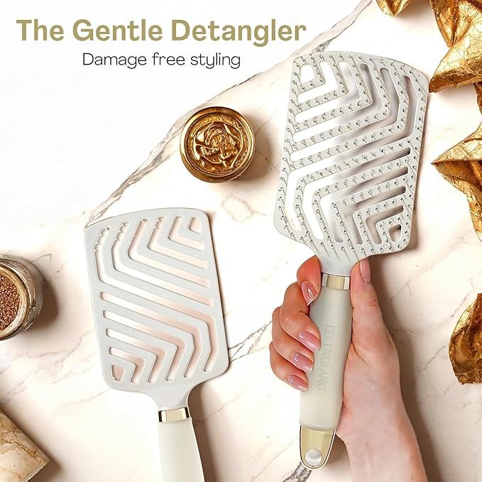 Lily England Paddle Hair Brush for Fine Hair Women - Professional Hairbrush with Vents - Lightweight Thin Detangler with Gel Handle for Comfort-Styling - Beige