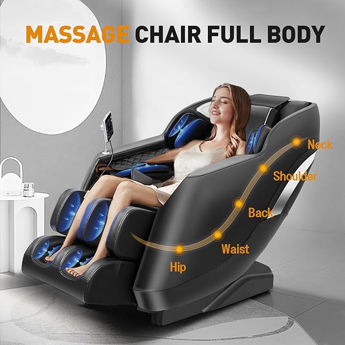 Redcamp Massage Chair Full Body: with 8-Point Fixed Nodes, Zero Gravity, Waist & Leg Heating, Airbag Massage, Bluetooth Music, LED Remote, Foot Rollers, Auto Programs, Adjustable Calf