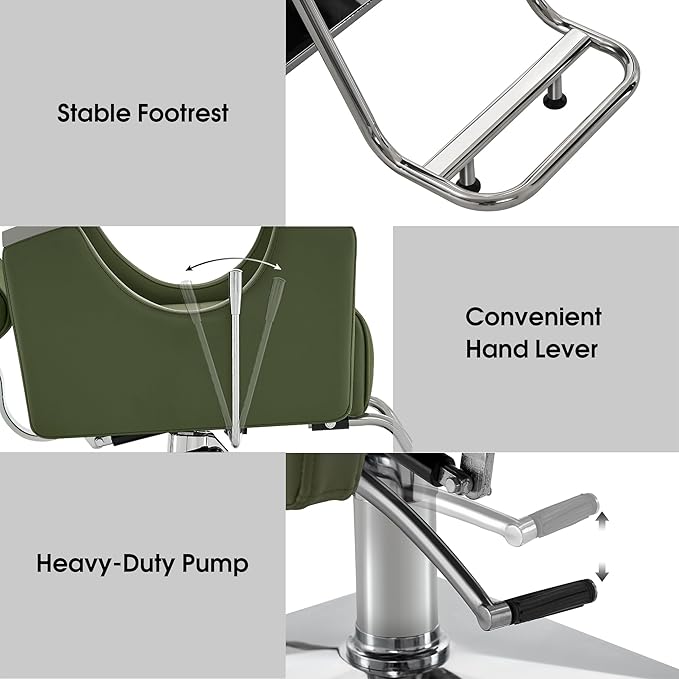 BarberPub Barber Chair for Barbershop,Reclining Salon Chair for Hair Stylist 9180 (Green)