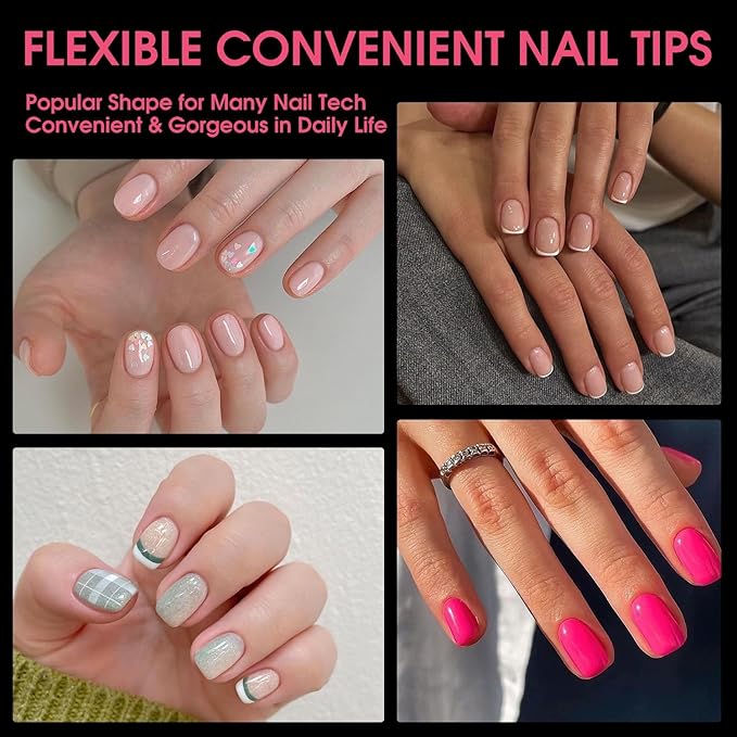 Short Square Soft Gel Nail Tips, BORNBYME 216 PCS Pre Buff Full Cover Shaped Nail Extenison Tips Half Matte Gel Nail Tips