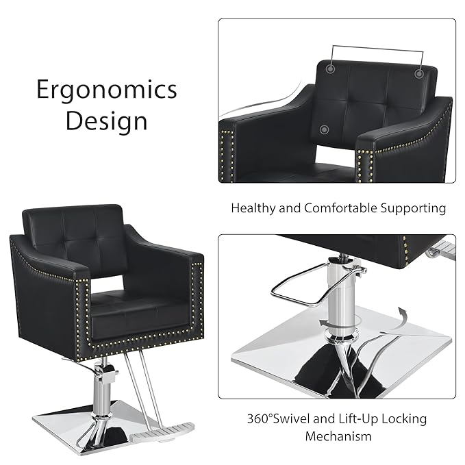 BarberPub Salon Chair for Hair Stylist, Hydraulic Barber Styling Chair, Beauty Spa Equipment 8813 (6" Seat Height Adjustment) (Black)