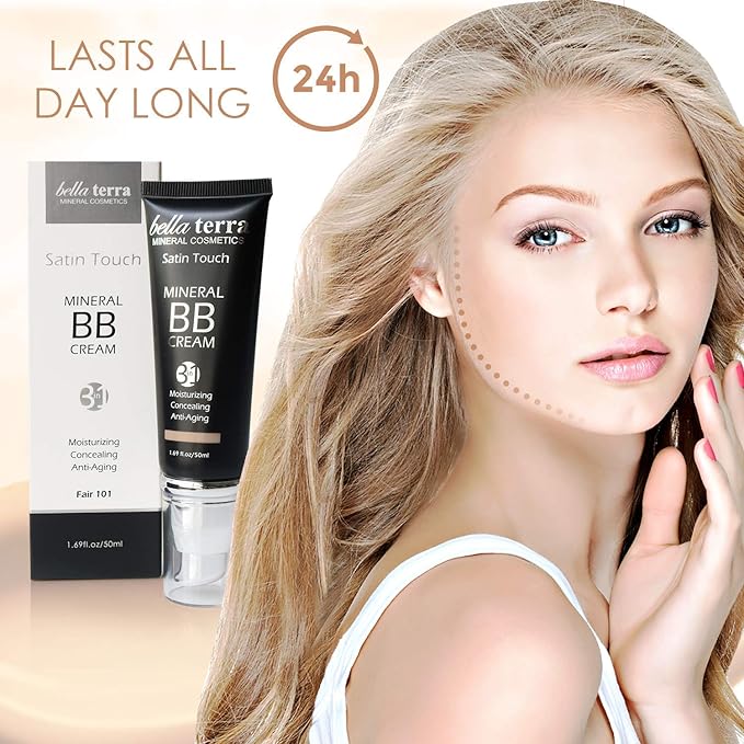 Bellaterra Cosmetics BB Cream – Tinted Moisturizer & Mineral Foundation Makeup, Fair 101 – Lightweight, Oil-Free, Buildable Coverage, Matte Finish, Anti-Aging Concealer, Clean Beauty, 1.69 oz