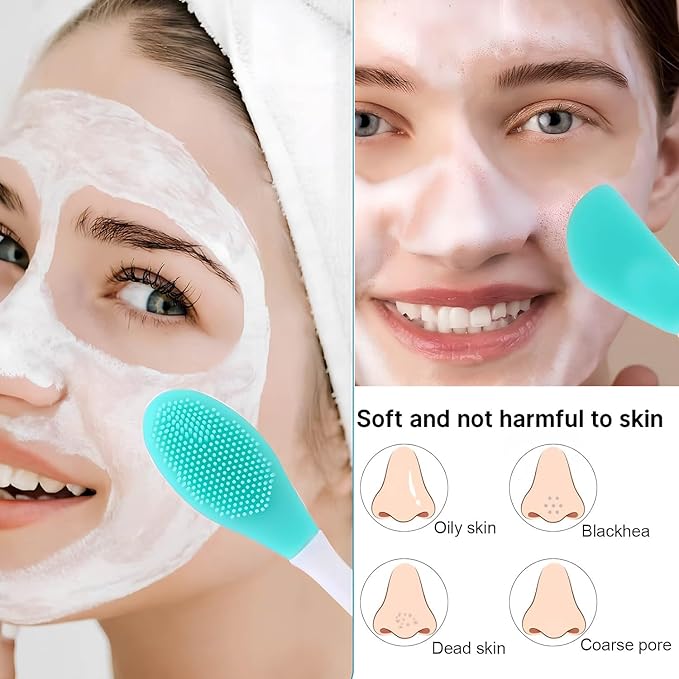 Facial Cleansing Brush,2 in 1 Silicone Face Scrubber for Exfoliating,Massaging,Remove Blackheads,Deep Pore Cleansing,DIY Mask