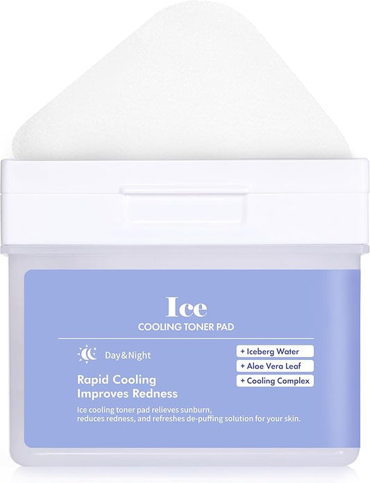 DERMAL Ice Cooling Toner Pad - Korean Soothing & Hydrating Toner Pads with Aloe Vera - After Suncare, Sunburn Relief, Redness Relief - Vegan Square, High Capacity, 120 Pads