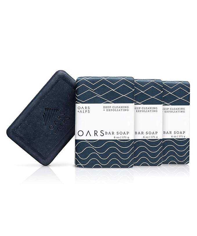 Oars + Alps Blue Charcoal Exfoliating Men's Bar Soap, Dermatologist Tested and Made with Clean Ingredients, Travel Size, 3 Pack, 6 Oz Each