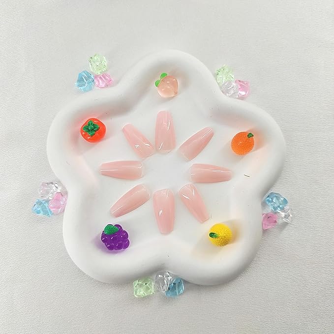 Coffin Press on Nails Medium White Gradient False Nails with Glossy Design Glue on Nails Light Pink Transparent Fake Nails Coffin Nails Press ons Artificial Stick on Nails for Women 24Pcs