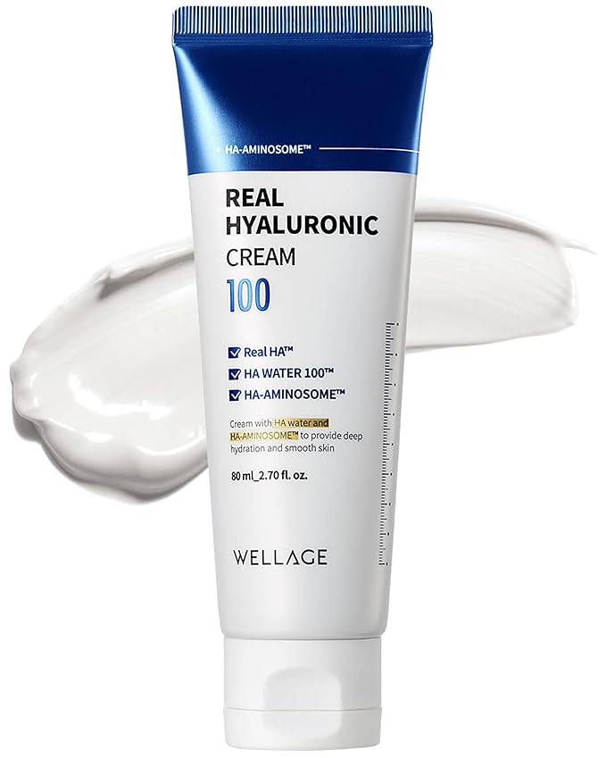 WELLAGE Real Hyaluronic Cream 100, Pure Hyaluronic Acid Korean Face Moisturizer with Ceramide Panthenol Squalane Vitamin B5 Niacinamide - Hydrating face moisturizer, Hypoallergenic, 2.7oz.