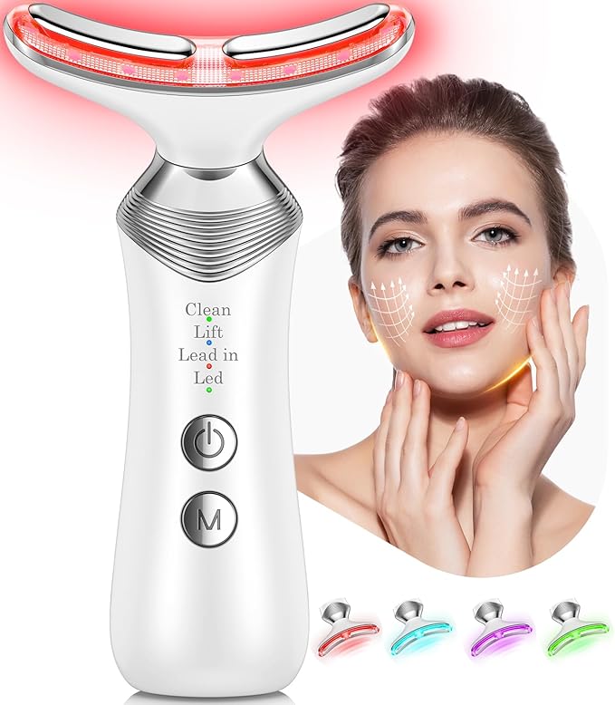 Face and Neck Massager, 7-in-1 Multifunctional Facial Massager Tool with 4 Modes, Portable Facial Skin Care Tools, Beauty Device for Home Travel