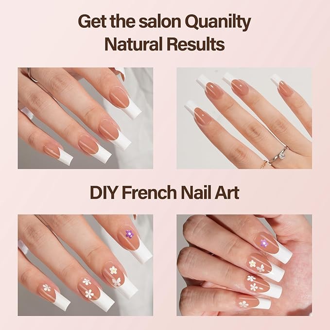 Vansiho French Gel Nail Tips - 150Pcs Long Square Brown Tips, 3 in 1 Pre-French Tips for Nail Art DIY 15 Sizes