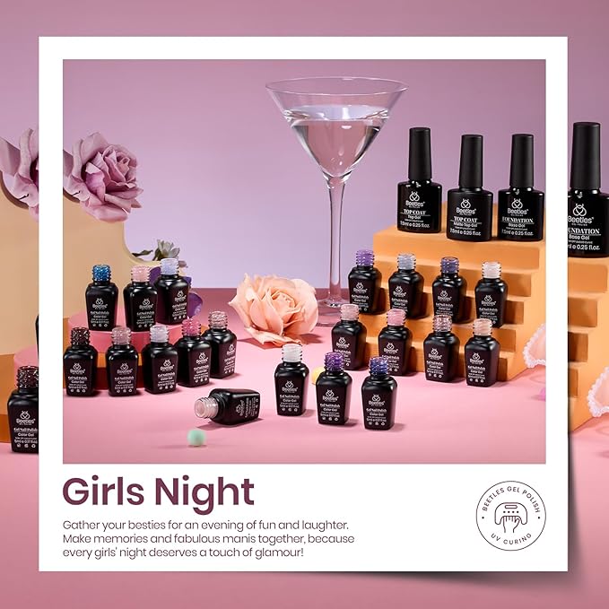 Beetles Gel Nail Polish Kit, 23Pcs Nude Pink Gel Polish White Gray Baby Blue Glitters Nail Polish Set with Glossy Matte Top Coat and Base Coat Fall Winter U V Soak Off Manicure Gift For Women