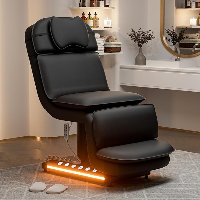 VARONXE Fully Electric Massage Table w/3 Motors, Professional Angle and Height Adjustable Spa Bed Facial Chair, Motorized Esthetician Bed Treatment Table for Beauty Salon, Black