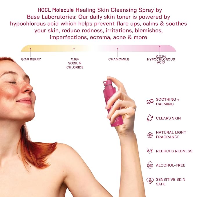 BASE LABORATORIES Hypochlorous Acid Spray for Face & Skin - Travel Size - Facial Toner Spray & Cleaner - Skin Repair Solution helps reduce redness, Irritations, acne - HOCL Molecule Spray 2oz