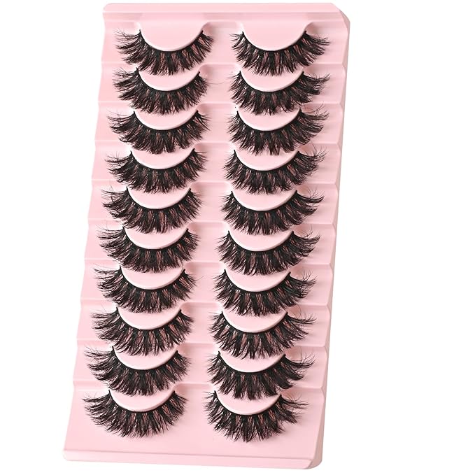 FARRED False Lashes Wispy Natural Strip Eyelashes 14mm Cat Eye Lash Strips Full Volume Fake Mink Eyelash Pack Natural Look 10 Pairs Short Thick Fluffy Cateye Pestañas Postizas for Women
