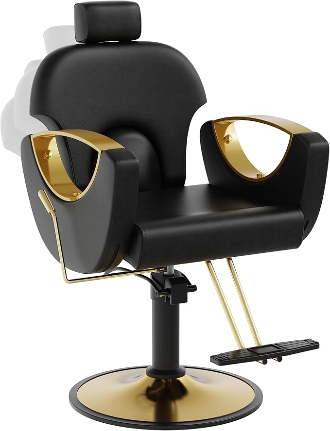 Barber Chair, Reclining Hair Salon Chair, 360 Degrees Swivel Styling Chair, Height Adjustable Hydraulic Shampoo Chairs, Spa Equipment (Black)