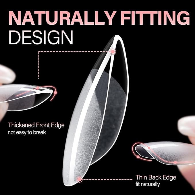 AILLSA Short Almond Nail Tips - Thickened Pre-shaped False Nail Tips Short Almond Shaped Half Matte Nails Tips, Fake Nails Extension 240pcs 15 Sizes with Storage Box