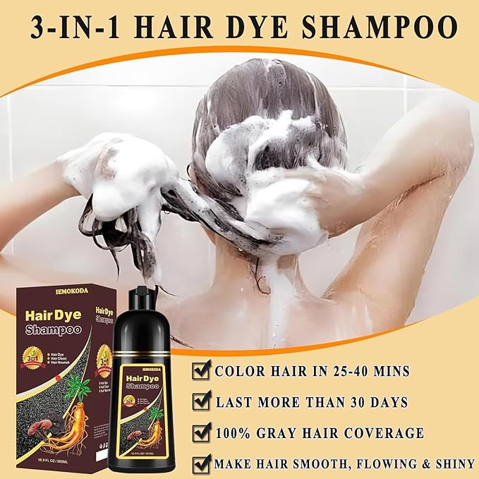 Black Tea Hair Dye Shampoo 3 in 1 for Gray Hair, Long-lasting & Natual Hair Color Shampoo, Herbal Ingredients Natural Shampoo Hair Dye Effect in Minutes, Gifts for Men Women 500ml